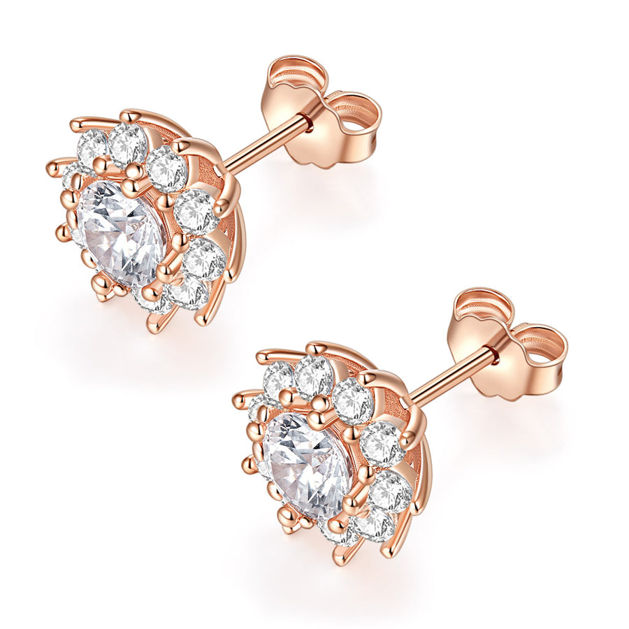 14k Solid Real Brilliance Cut Moissanite Simulated Diamond Small Simple Round Halo Circle Stud Earrings Dainty Fine Jewelry For Women (D-E Color, VVS Clarity)