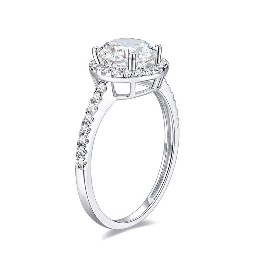 DEF Color Classic 4-prong Solitaire Moissanite Engagement Ring with Accents Platinum Plated