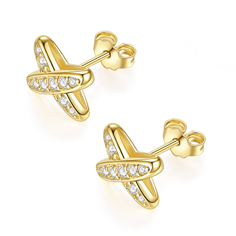 14k Yellow Gold Moissanite Butterfly Earrings two lines with together Earring for Women