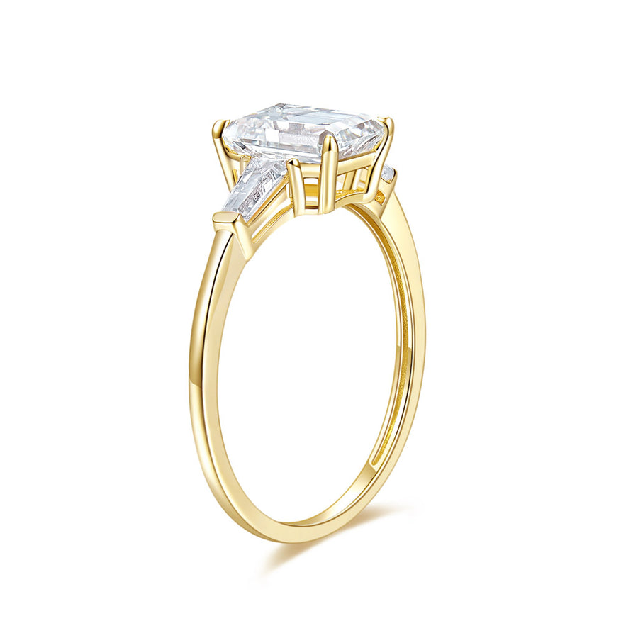 14K Yellow Gold Three Stone  Moissanite Engagement Ring (EF, VS)