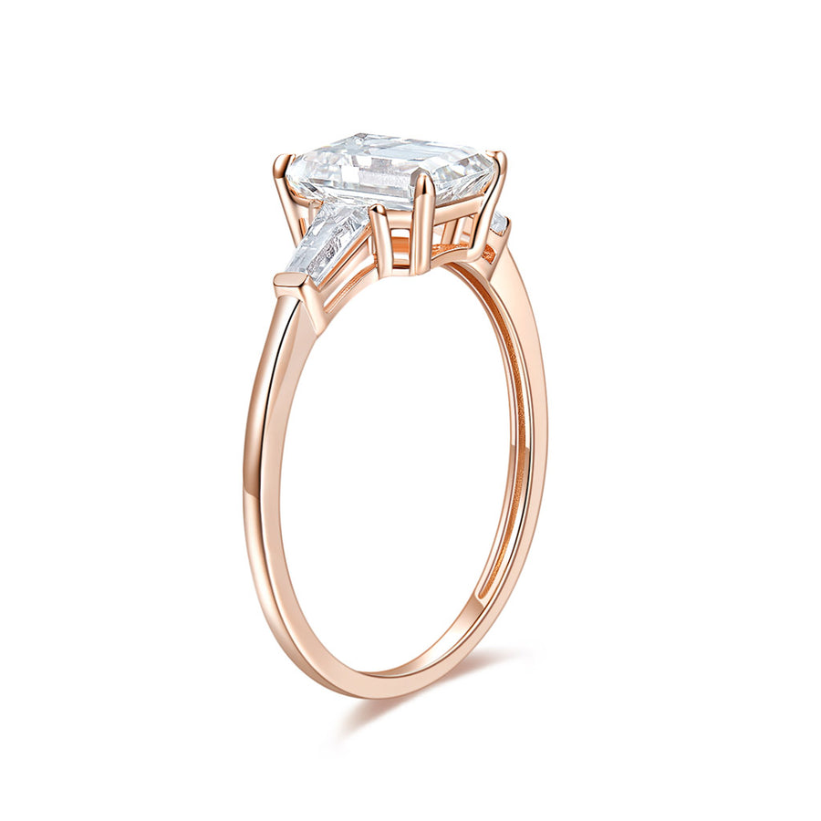 14k Rose Gold Moissanite and Diamond 3 Stone Engagement Ring