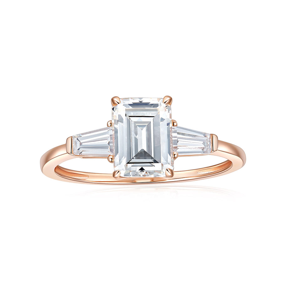 14K Yellow Gold Three Stone  Moissanite Engagement Ring (EF, VS)