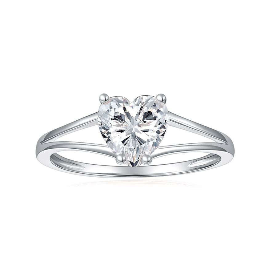 14K White Gold Elegant Split Converge Shank Engagement Ring w/Round Forever One Moissanite Center
