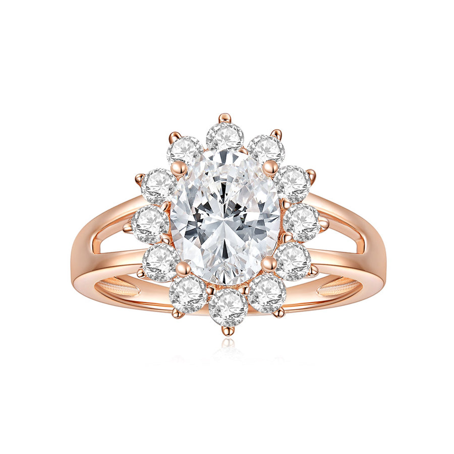 Two Tone Double Halo with Raised Shoulders Moissanite Ring 14K White Gold