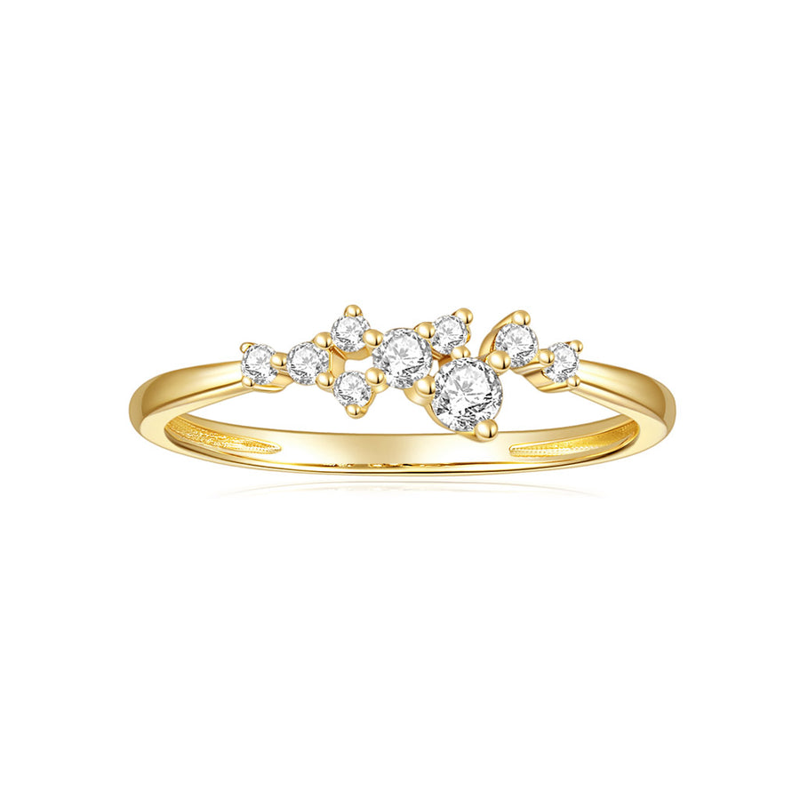 14K Yellow Gold Moissanite Ladies Bridal Swirl Split Shank Halo Engagement Ring